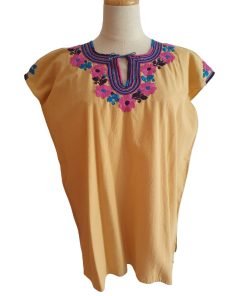 Blusa flores beige bordada a mano. Talla 36 (Grande)