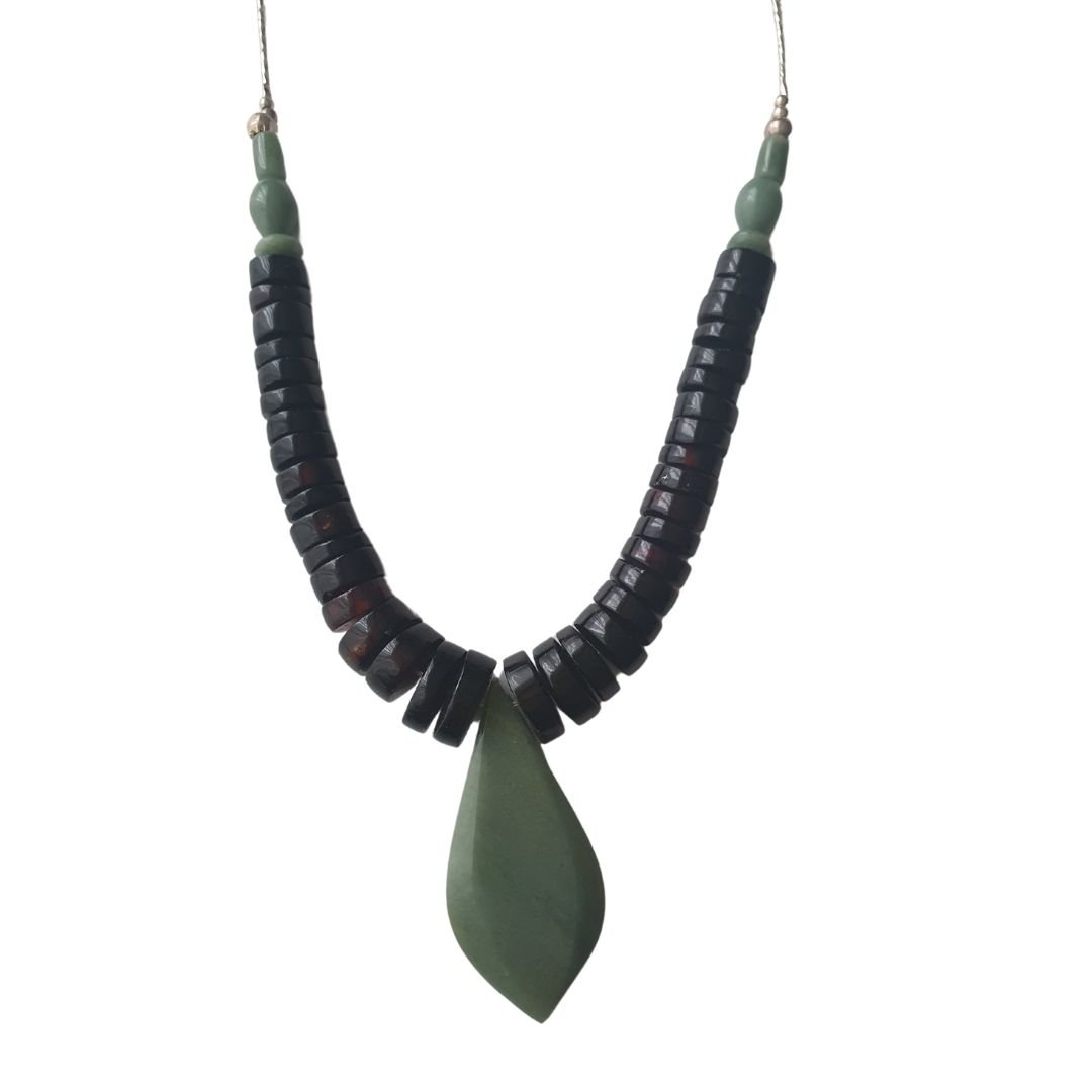 Juego de collar y aretes ámbar rojo y jade - Imagen 3