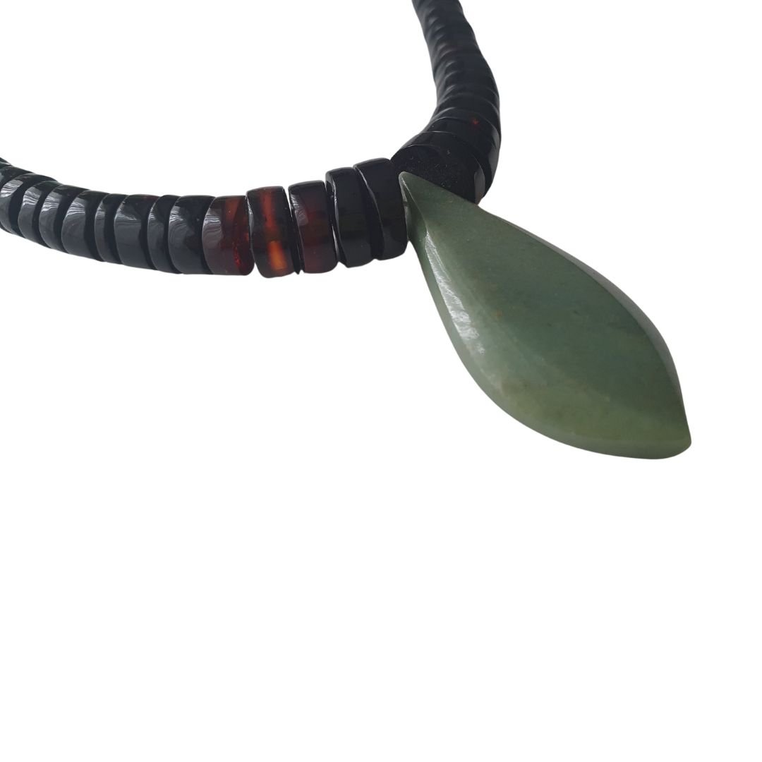 Juego de collar y aretes ámbar rojo y jade - Imagen 6
