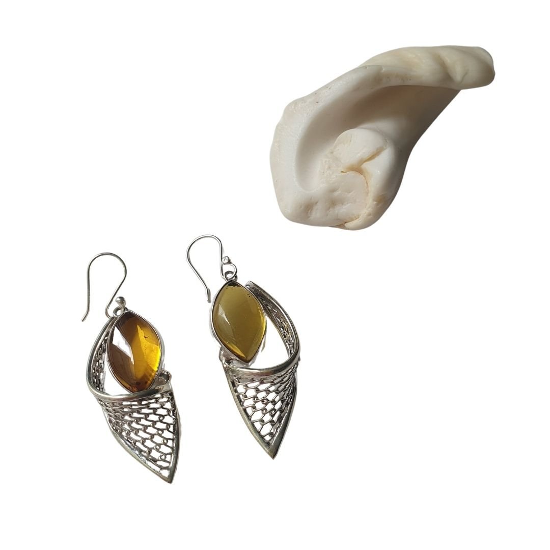 Aretes de ámbar claro modelo enjambre plata - Imagen 4