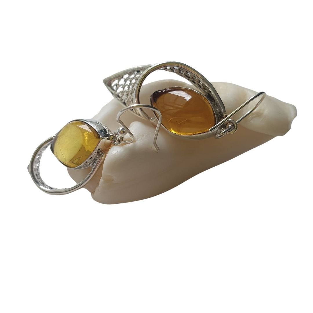 Aretes de ámbar claro modelo enjambre plata - Imagen 3