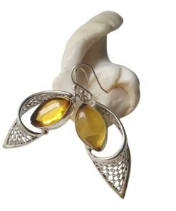 Aretes de ámbar claro modelo enjambre plata