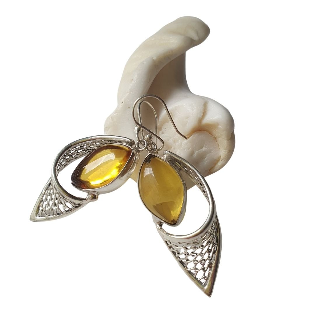 Aretes de ámbar claro modelo enjambre plata
