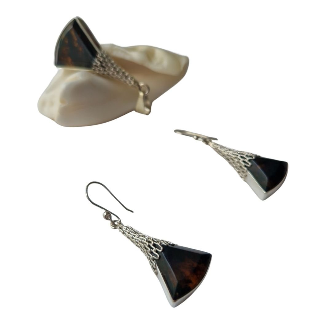Juego de aretes y dije de ámbar de Chiapas