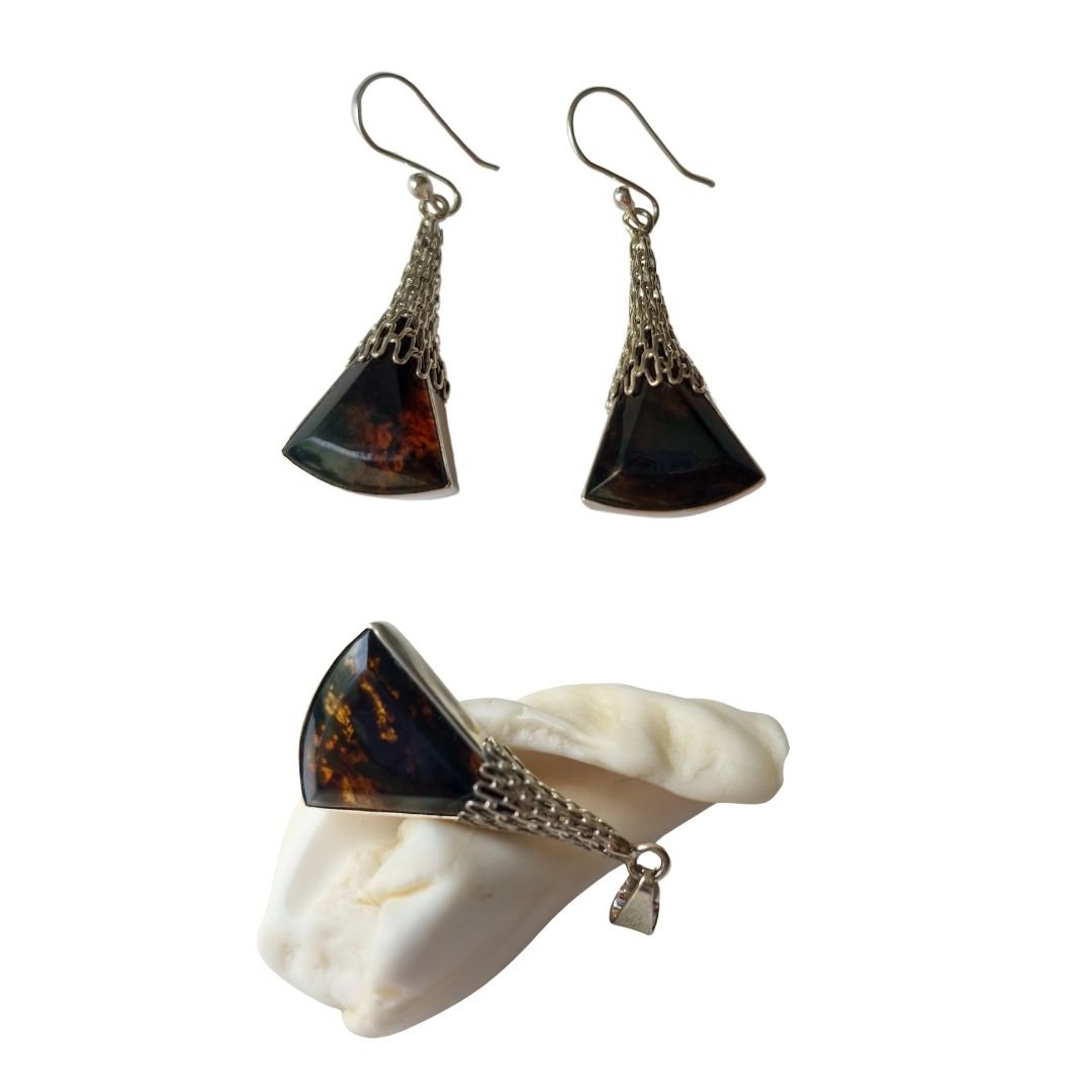 Juego de aretes y dije de ámbar de Chiapas - Imagen 2
