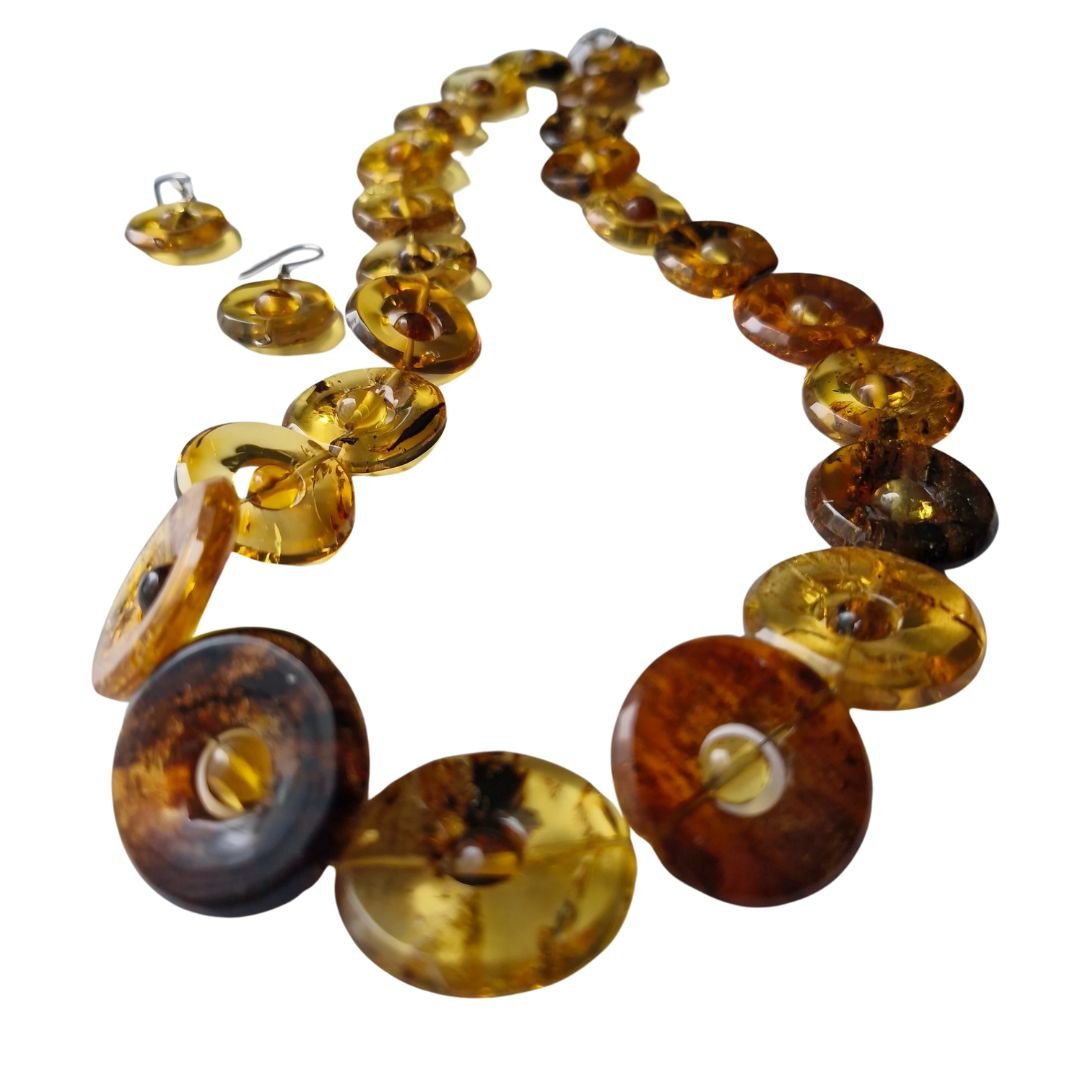 Collar y aretes ámbar de Chiapas. Colección Donas
