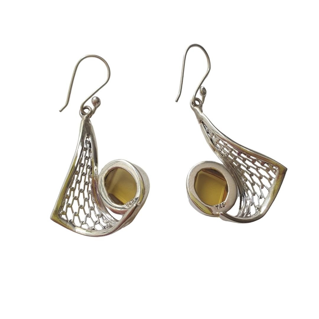 Aretes de ámbar color caramelo modelo enjambre plata - Imagen 5