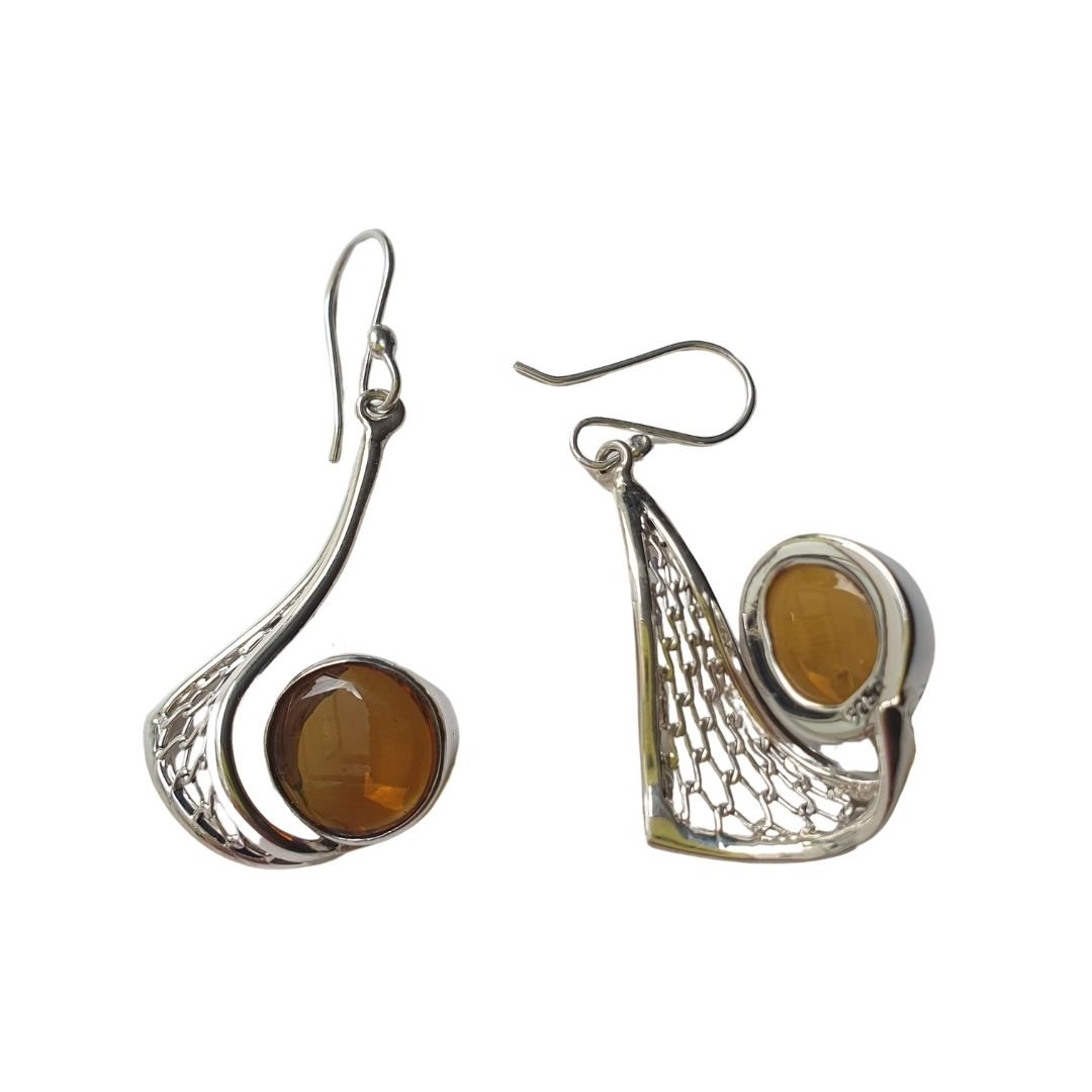 Aretes de ámbar color caramelo modelo enjambre plata - Imagen 6
