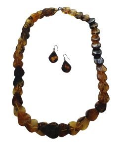Collar y aretes ámbar. Colección Dominó