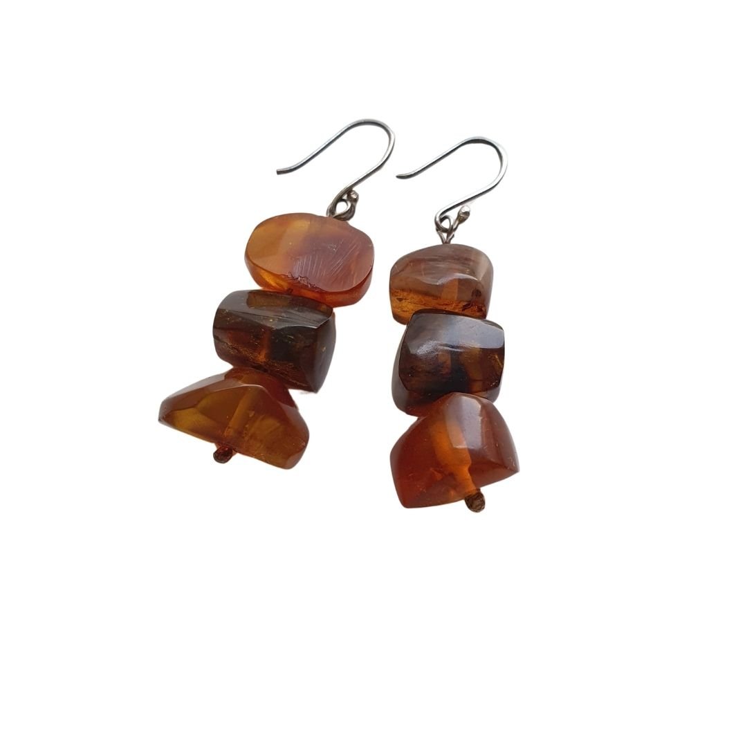 Collar y aretes ámbar tonos café-naranja - Imagen 4