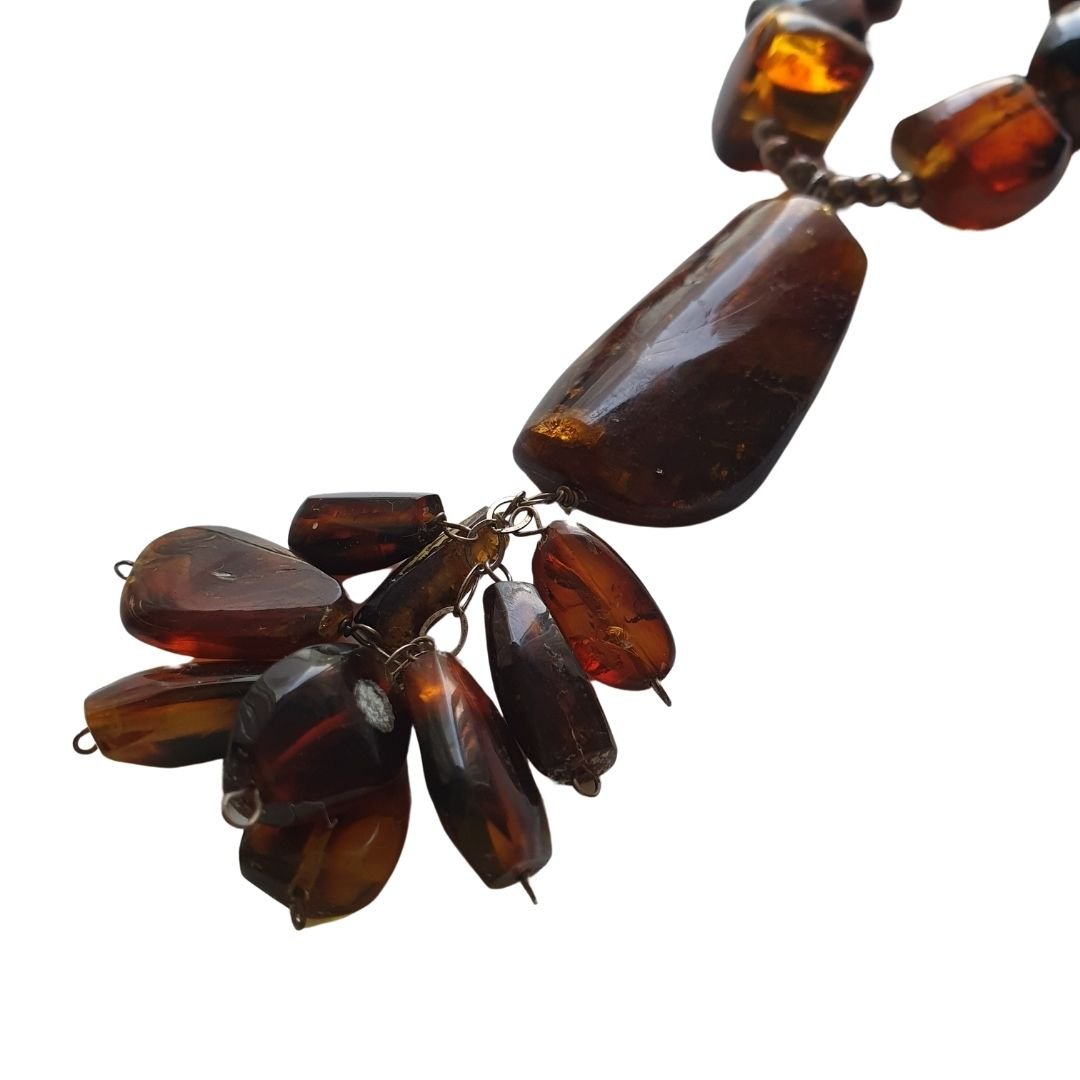 Collar y aretes ámbar tonos café-naranja - Imagen 5