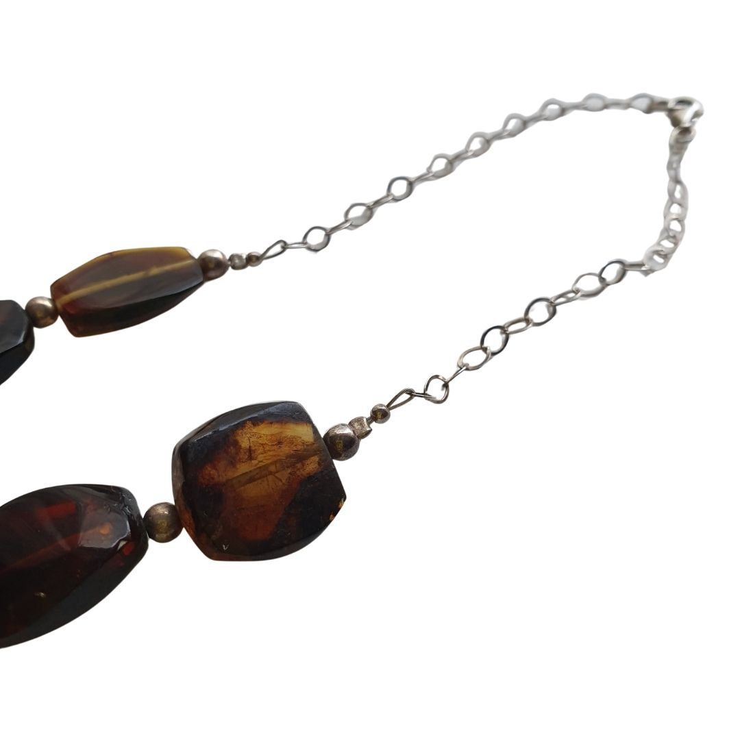 Collar y aretes ámbar tonos café-naranja - Imagen 6