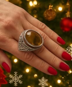 Anillo de ámbar claro ovalado ajustable