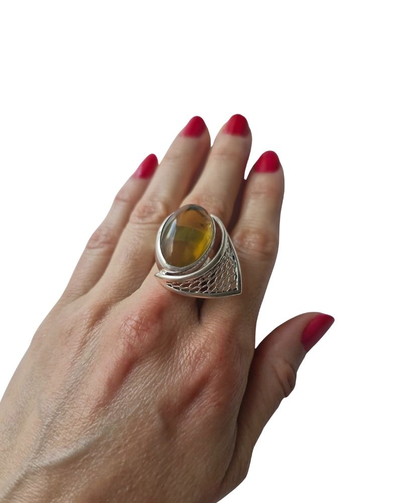 Anillo de ámbar claro ovalado ajustable - Imagen 7